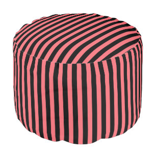 Coral and black candy stripes pouf