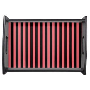 Coral and black candy stripes serving tray