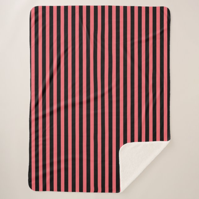 Coral and black candy stripes sherpa blanket (Front)