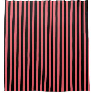 Coral and black candy stripes shower curtain