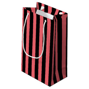 Coral and black candy stripes small gift bag