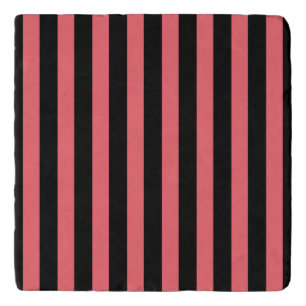 Coral and black candy stripes trivet