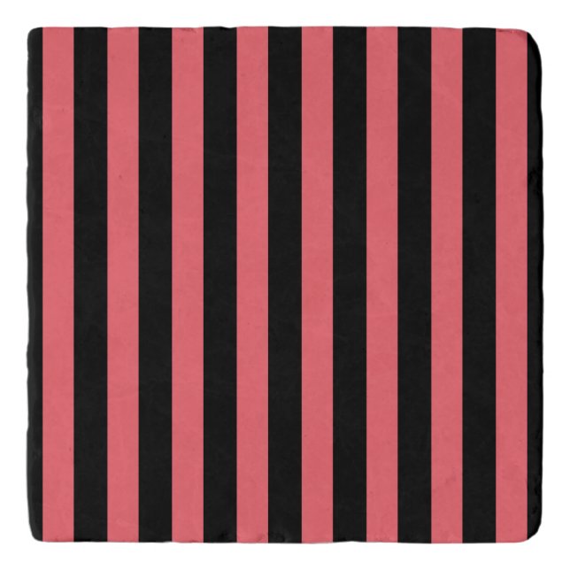 Coral and black candy stripes trivet (Front)