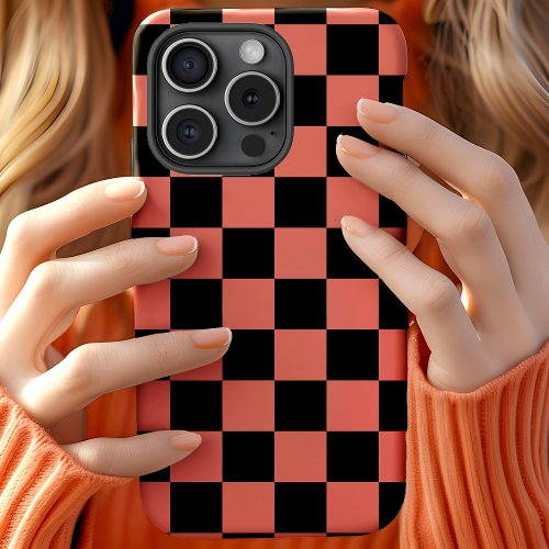 Coral And Black Checkerboard Checker Pattern iPhone 11 Case