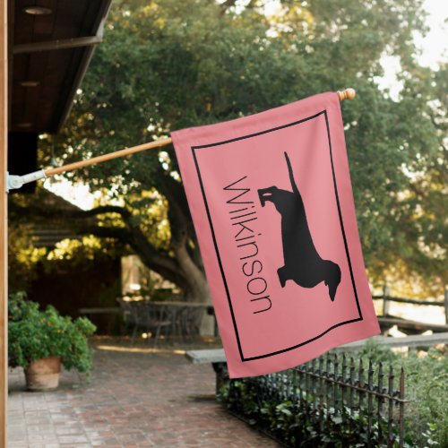 Coral and Black Dachshund Family Name House Flag