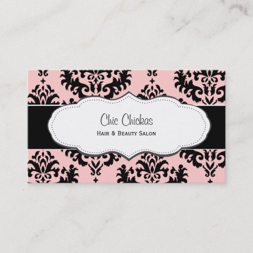 Coral and Black Damask Business Cards