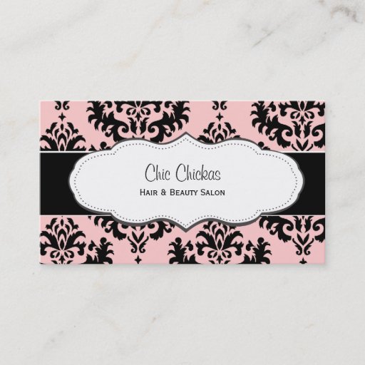 Customizable Coral and Black Damask Business Cards