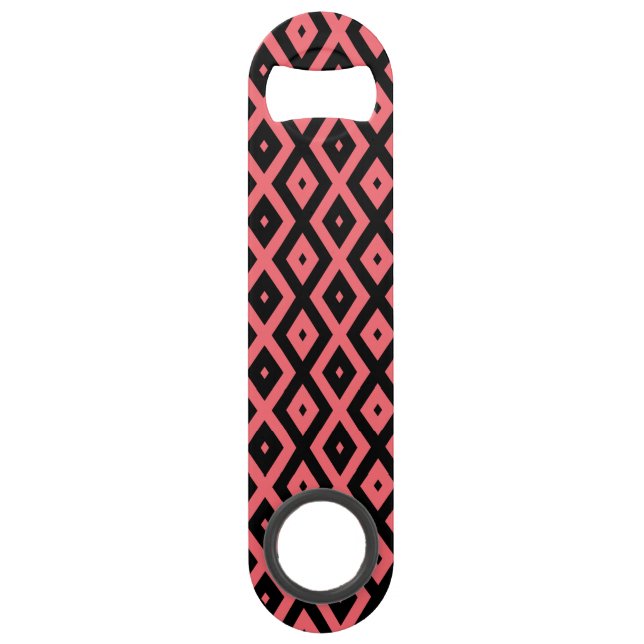 Coral and black diamond pattern bar key (Front)