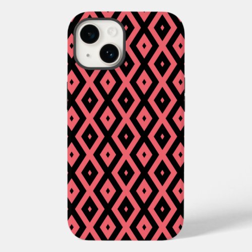 Coral and black diamond pattern Case_Mate iPhone 14 case