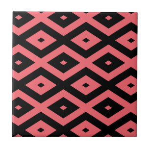 Coral and black diamond pattern ceramic tile