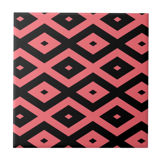 Coral and black diamond pattern ceramic tile (Front)