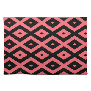 Coral and black diamond pattern cloth placemat