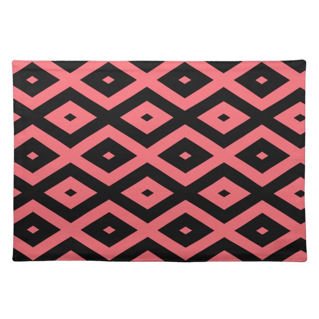 Coral and black diamond pattern cloth placemat (Front)