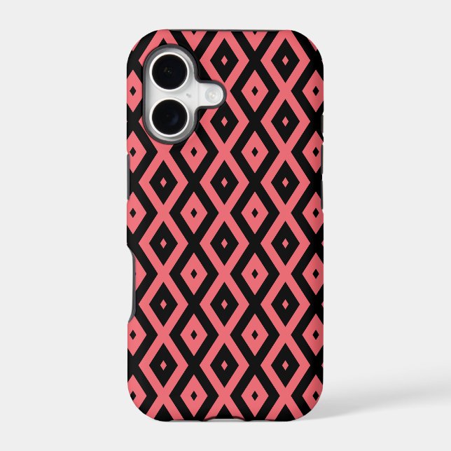 Coral and black diamond pattern iphone case (Back)