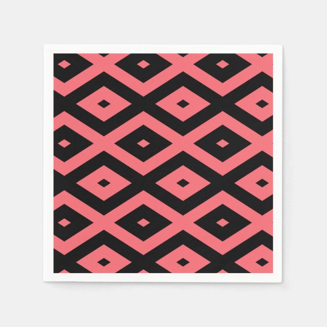 Coral and black diamond pattern napkins (Front)