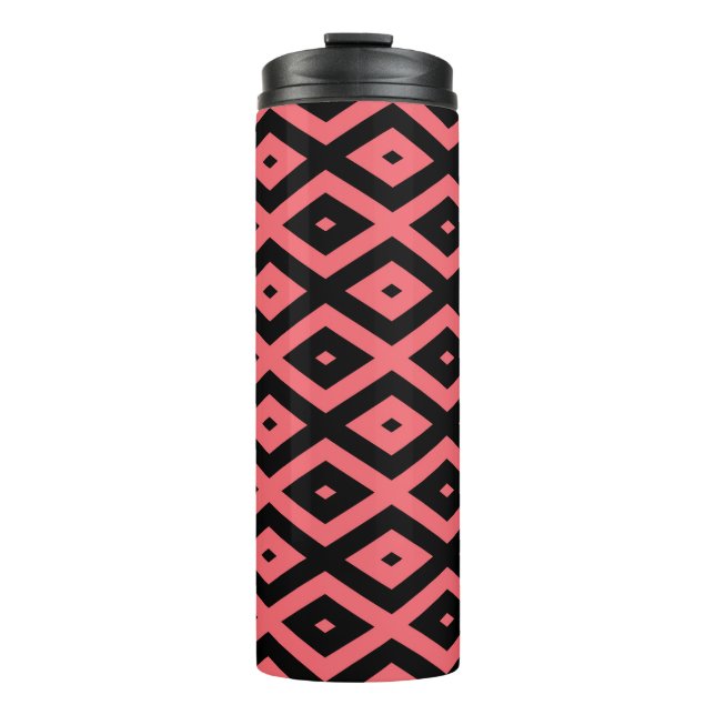 Coral and black diamond pattern thermal tumbler (Front)