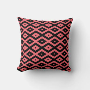 Coral and black diamond pattern throw pillow