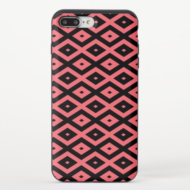 Coral and black diamond pattern uncommon iPhone case (Back)