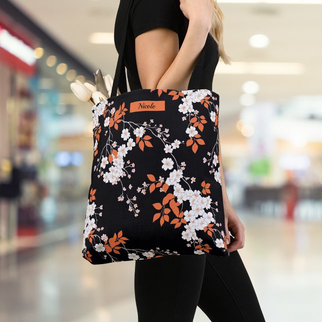 Coral and Black personalized Floral Tote Bag (Creator Uploaded)