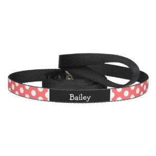 Coral and Black Polka Dots Monogram Pet Leash