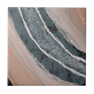 Coral and Blue Gemstone  Ceramic Tile