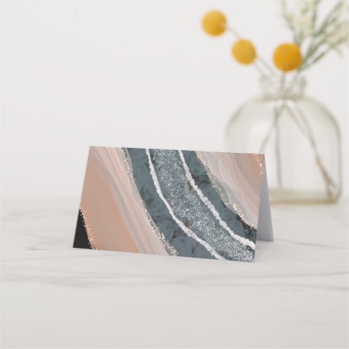 Coral and Blue Gemstone Place Card