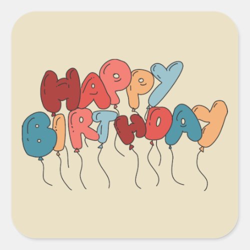 Coral and Blue Happy Birthday Balloon Letters Square Sticker
