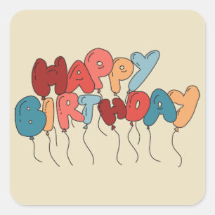 Coral and Blue Happy Birthday Balloon Letters Square Sticker