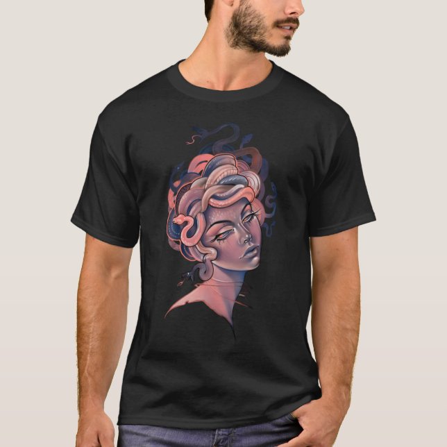 Coral and blue Medusa portrait Sticker T-Shirt (Front)