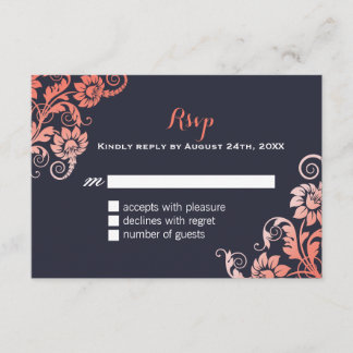 Coral and Blue Shabby Chic RSVP Cards
