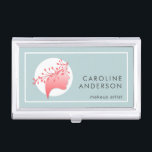 Coral and Blue Simple Woman Silhouette Business Card Case<br><div class="desc">A simple dusty blue business card holder design with a feminine logo in coral and white depicting a woman's head embellished with a leafy garland, this design works beautifully for makeup artists, hair and nail salons, spas, the fashion industry or businesses who provide care and services to women. A sample...</div>