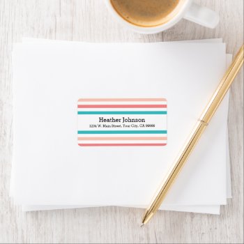 Coral And Blue Stripes Pattern Label by whimsydesigns at Zazzle