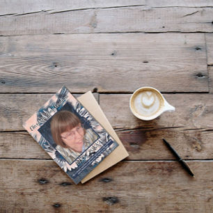 Coral and Blue Sunflower Art Photo Funeral Program