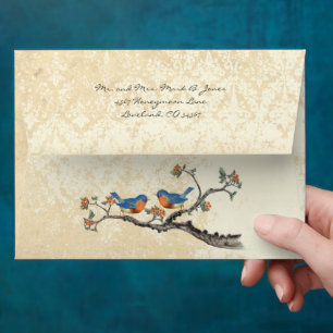 Coral and Blue Vintage Bluebird Wedding Envelopes