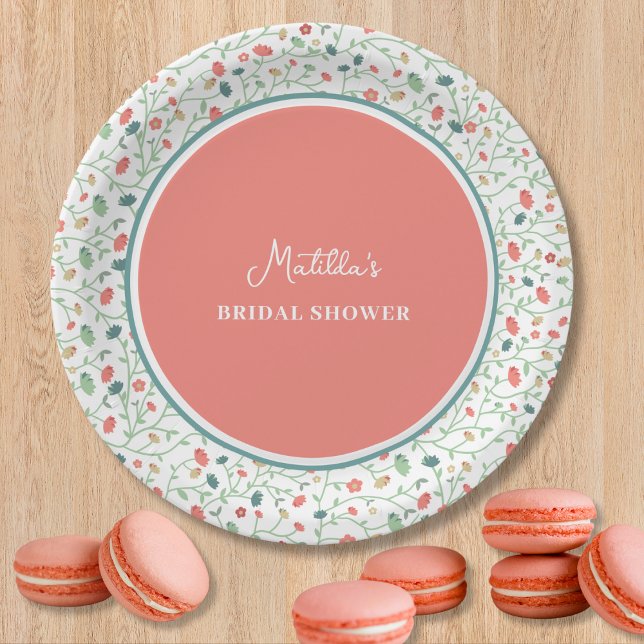 Coral and Blue Wildflowers  BRIDAL SHOWER Paper Plates (Creator Uploaded)