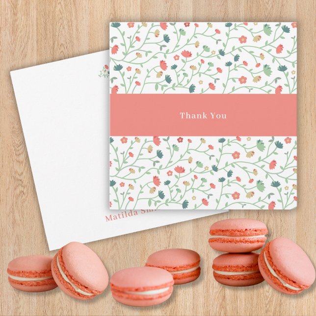 Coral and blue wildflowers  thank you card (Creator Uploaded)