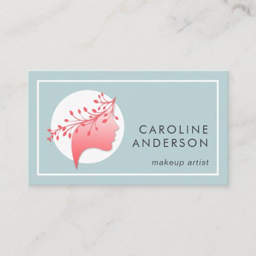 Coral and Blue Woman Silhouette Business Card