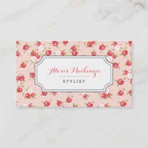 Coral and Blush Chic Vintage Floral Print Business Card