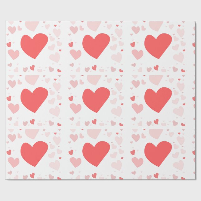 Coral and Blush scattered hearts  Wrapping Paper (Flat)