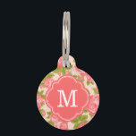 Coral and Blush Vintage Roses Monogram Pet Name Tag<br><div class="desc">Custom designed dog tag with a girly vintage rose floral print and polka dots. Personalize it with your pet's monogram name or initial in a chic quatrefoil frame. Back features coordinating colors and space to add your pet's name and emergency contact info. Click Customize It to change fonts and colors...</div>