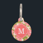 Coral and Blush Vintage Roses Monogram Pet Name Tag<br><div class="desc">Custom designed dog tag with a girly vintage rose floral print and polka dots. Personalize it with your pet's monogram name or initial in a chic quatrefoil frame. Back features coordinating colors and space to add your pet's name and emergency contact info. Click Customize It to change fonts and colors...</div>