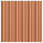 [ Thumbnail: Coral and Brown Colored Lined/Striped Pattern Fabric ]