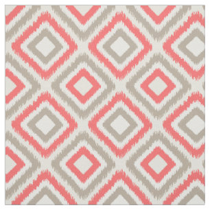 Coral and brown Modern Ikat pattern Fabric
