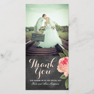 Coral and Chalkboard Thank You Photo Card (4x8)