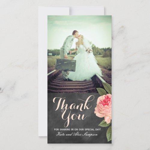 Coral and Chalkboard Thank You Photo Card 4x8