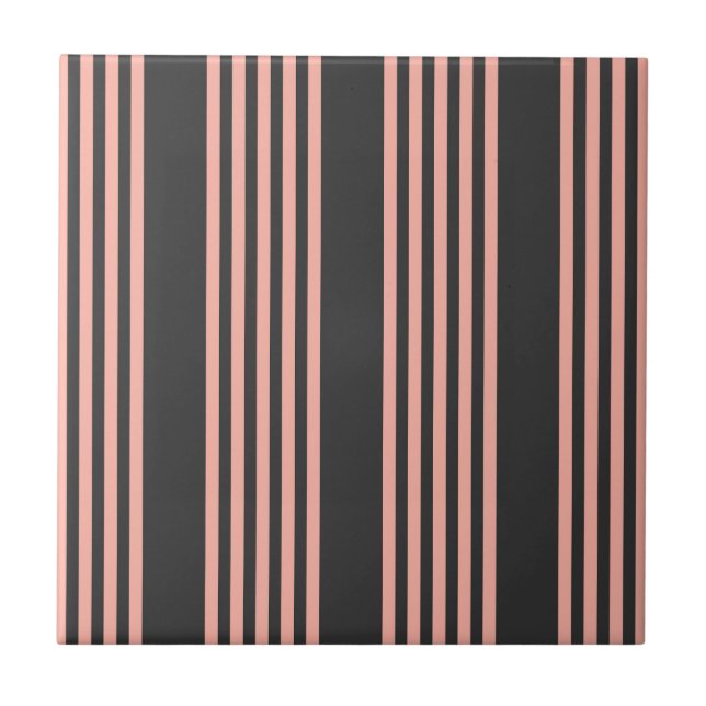 Coral and charcoal five stripe pattern ceramic tile (Front)