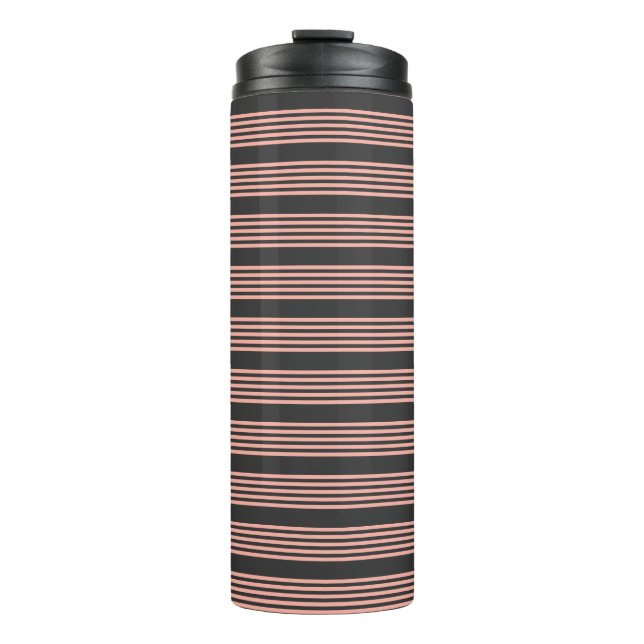 Coral and charcoal five stripe pattern thermal tumbler (Front)