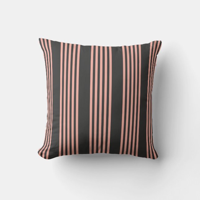 Coral and charcoal five stripe pattern throw pillow (Front)