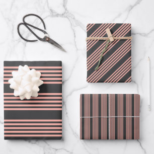 Coral and charcoal five stripe pattern wrapping paper sheets