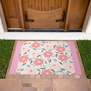 Coral and Cream Floral Pattern Vintage Dahlia Doormat